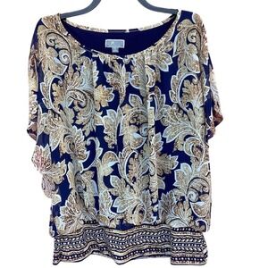 JM Collection Women's XL Batwing Floral Blouse Multicolor Casual Top